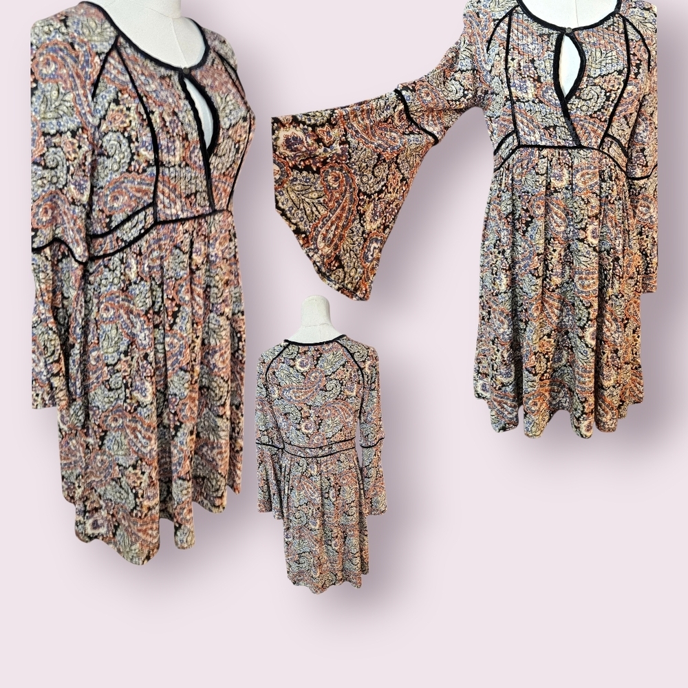 Boho Paisley Long Sleeve Dress - Multicolor